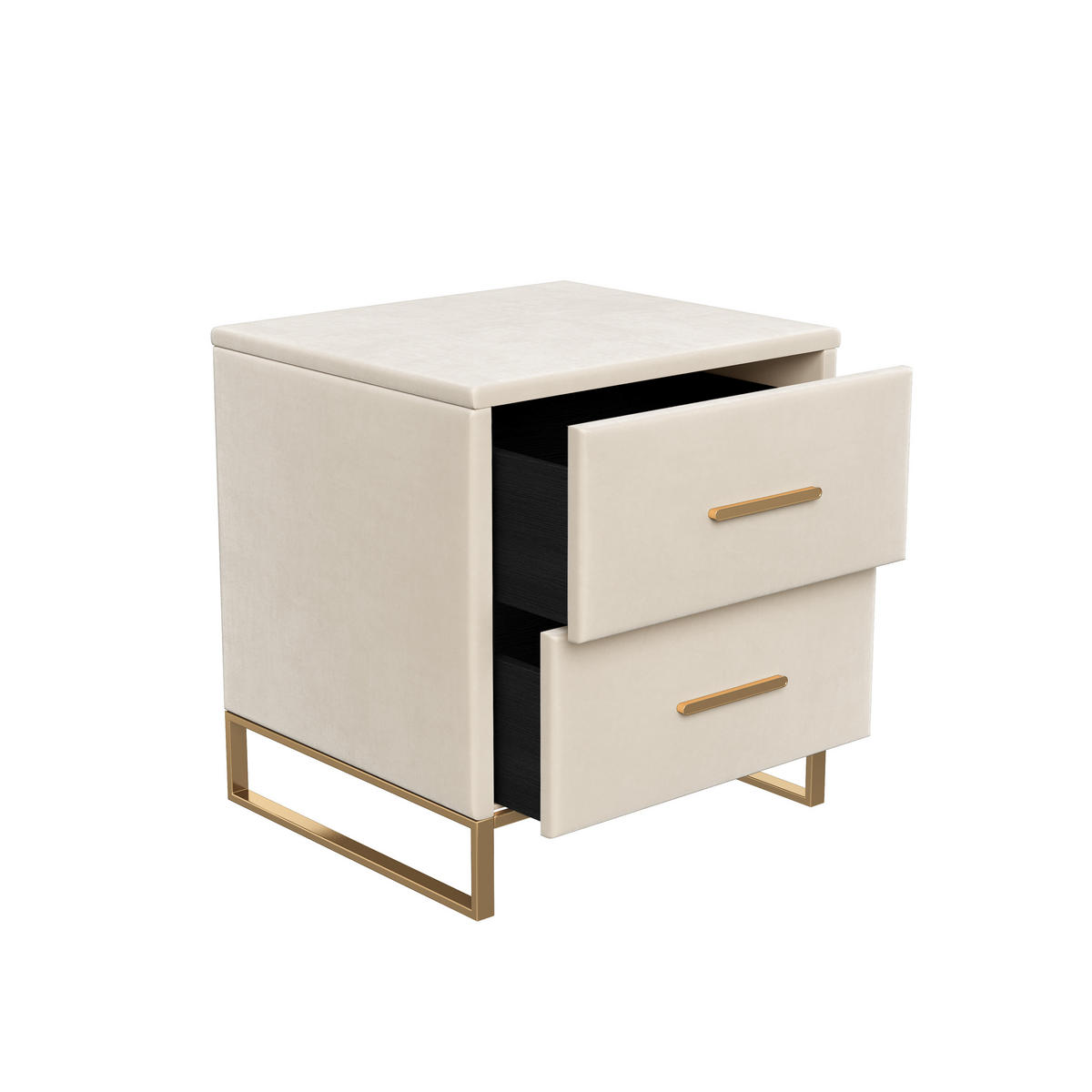 NACHTTISCH 2 Schubladen, Metallfüße gold, Samt, 2 Stück, beige - Beige, Textil (40/50/40cm) - EuroLiving