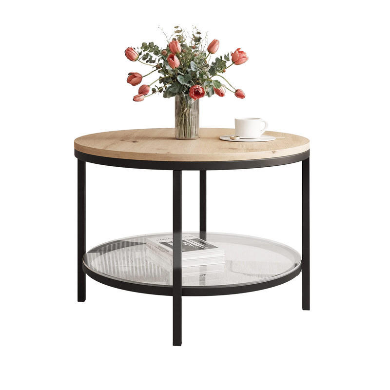 COUCHTISCH CANDY 60/42 cm runden, Schwarz / Artisan-Eiche - Schwarz/Eiche Artisan, Metall (60/60/42cm) - Idohome