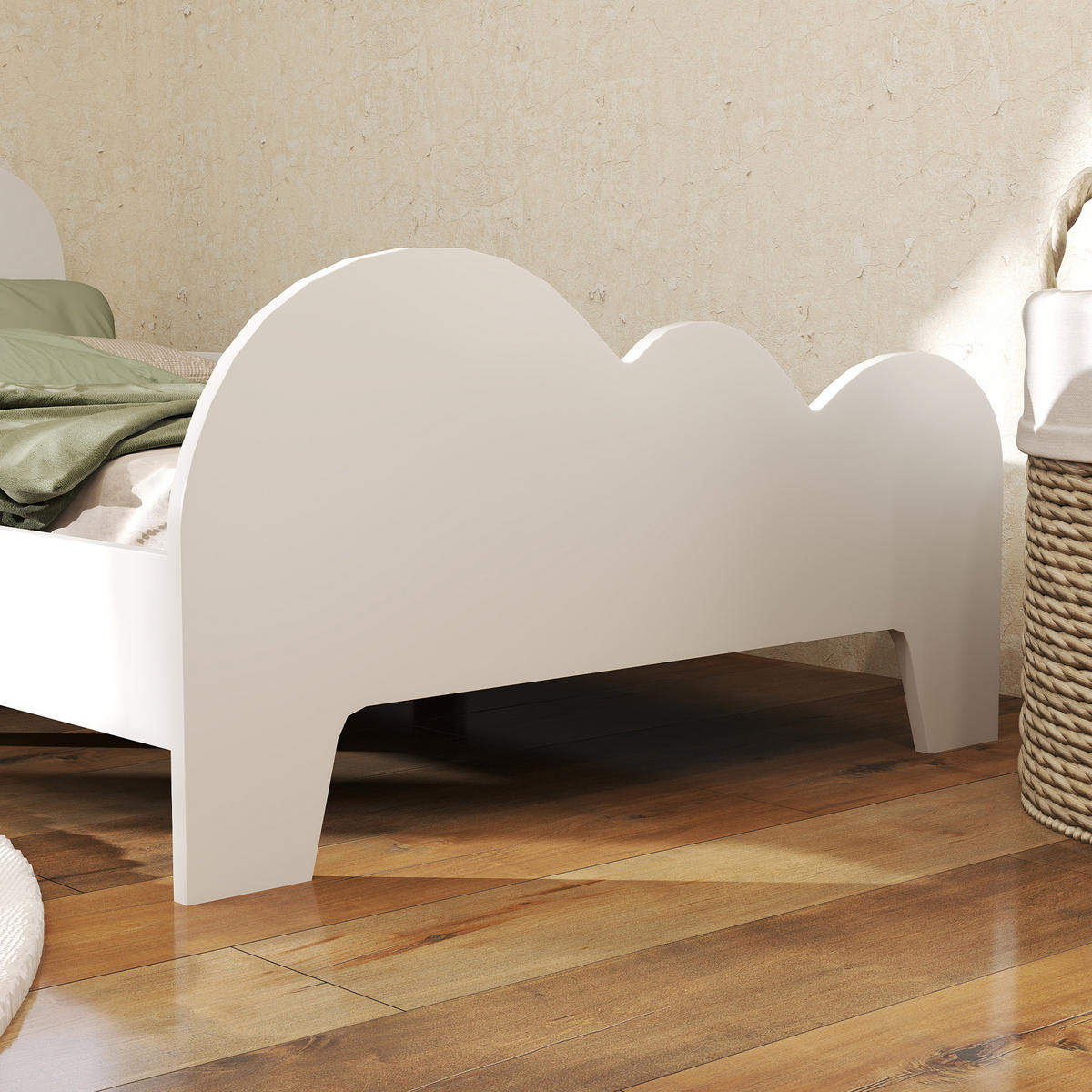 KINDERBETT 70x140 cm DE-14579 mit Sicherheitsbarriere & Wolken-Dekor Weiß - Weiß, Holzwerkstoff (70/140cm) - ComfortXL