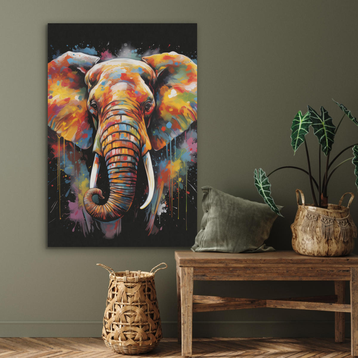 AKUSTIKBILD Elefant - Graffiti - Schwarz - Tiere - Farben Wanddeko 60x90 cm - Schwarz, Kunststoff (60/90/0.9cm) - MuchoWow