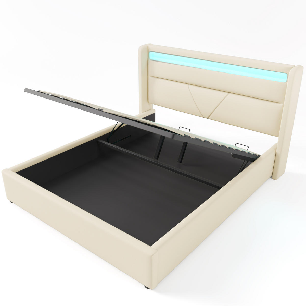 POLSTERBETT mit LED und Bettkasten 140x200 cm PU Weiß inklusive Matratze - Weiß, Metall (140/200cm) - Meubliv
