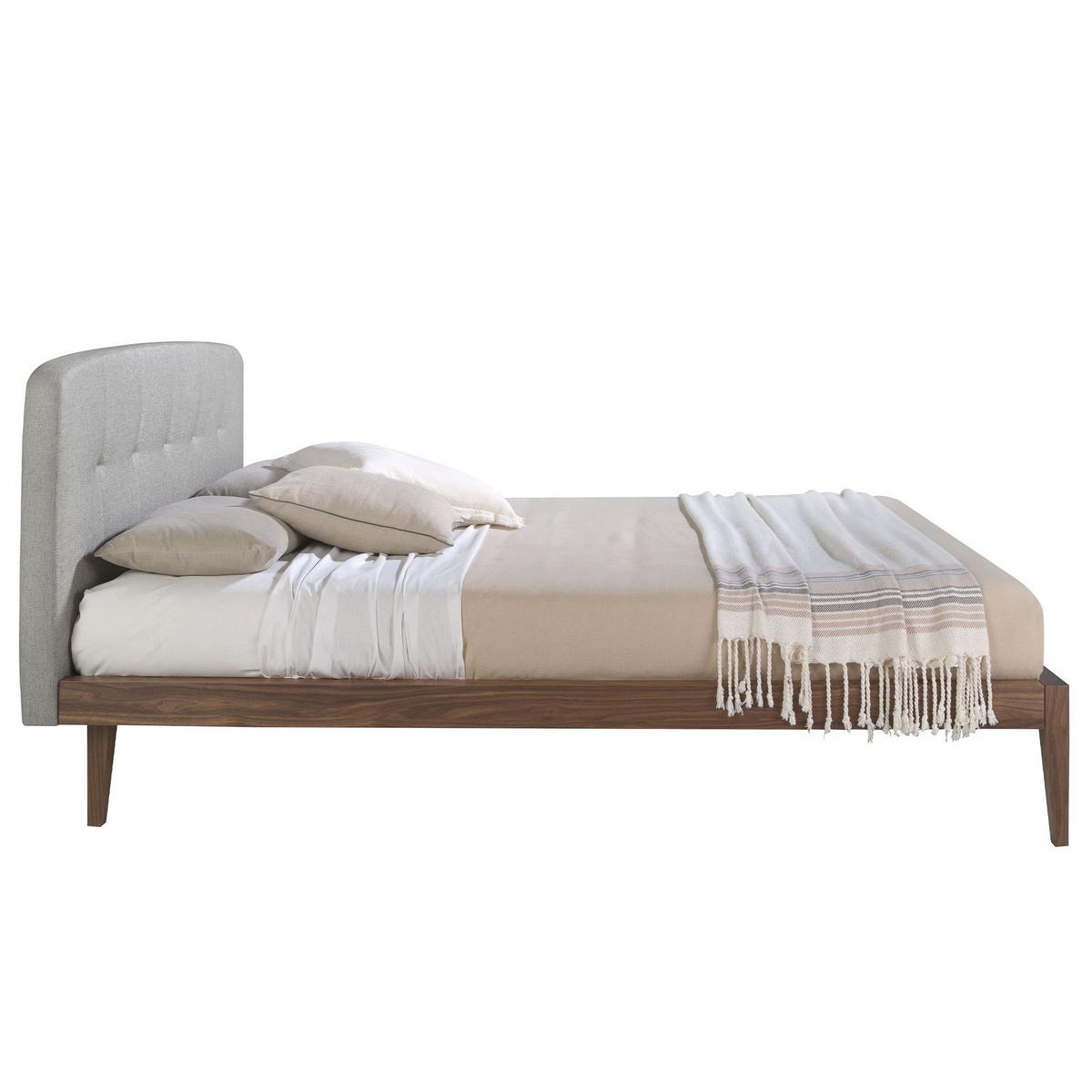 BETT Bett mit grauem Stofftufting 172/217/98 cm - Walnussfarben/Grau, Textil - ANGEL CERDA