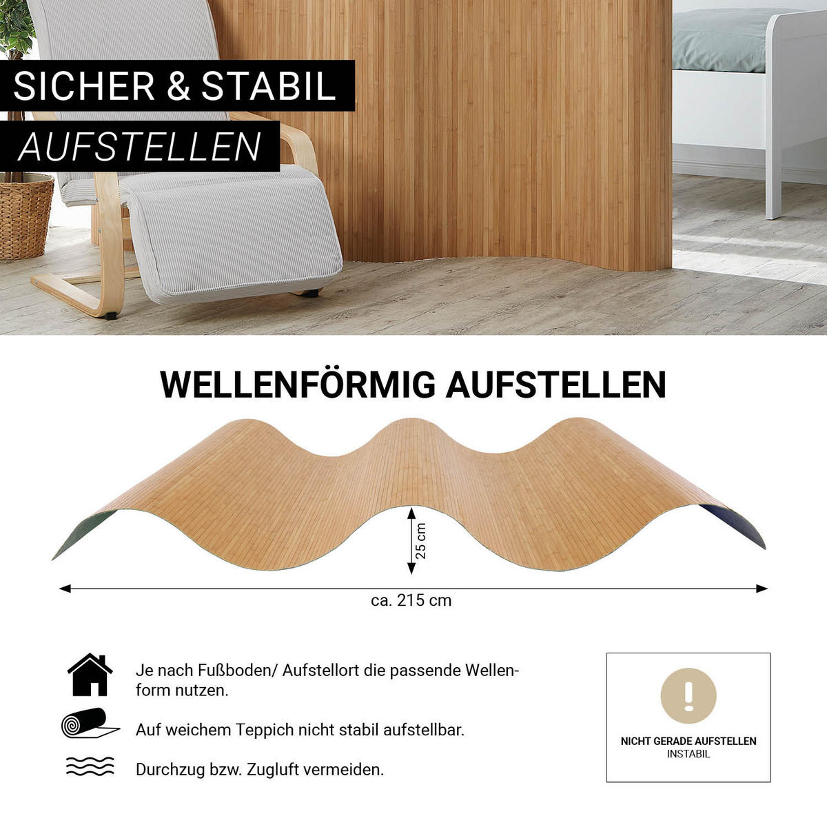 PARAVENT 250/200 cm Hellbraun Raumteiler Bambus - Hellbraun, Naturmaterialien (250/200/1cm) - Homestyle4u
