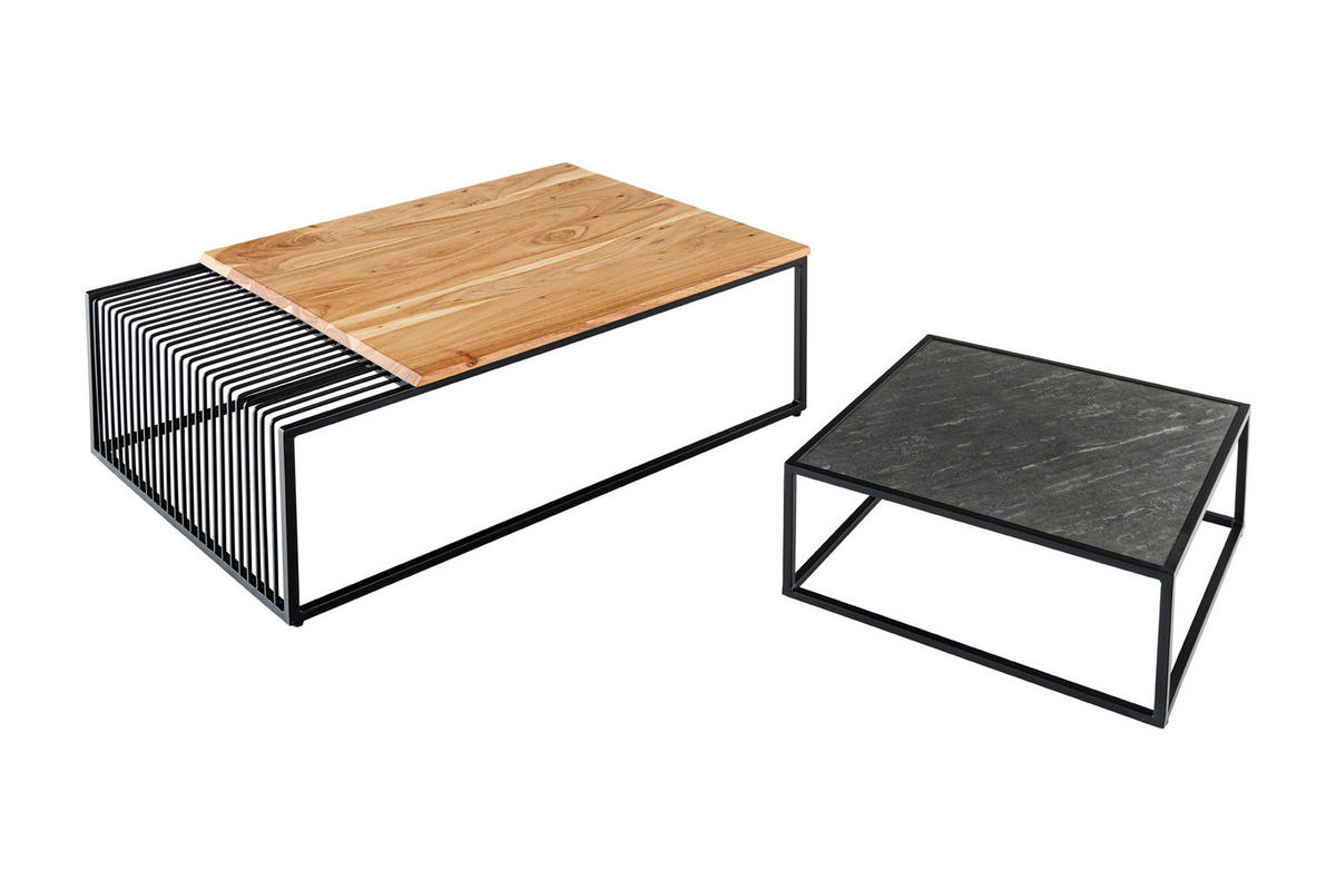 COUCHTISCH ARCHITECTURE Eisen rechteckig Natur|Schwarz 90cm - Schwarz/Braun, Holz/Metall (60/90/30cm) - riess-ambiente