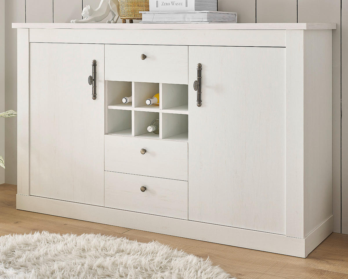 SIDEBOARD weiß Pinie Landhaus, hohe Kommode 166 x 100 cm, Soft-Close-Funktion - Weiß, Holzwerkstoff/Kunststoff (169/104/45cm) - Furn.Design