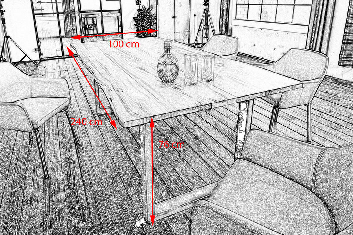 ESSTISCH LORE Holz Akazie - Schwarz/Naturfarben, Holz/Metall (240/100/78cm) - KAWOLA