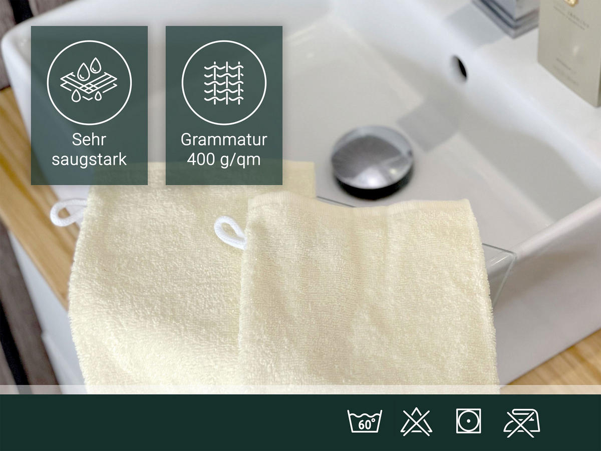 WASCHHANDSCHUH, 10er-Set, 16x21 cm, 100% Baumwolle, Weiß - Creme, Textil (16/21cm) - Zollner