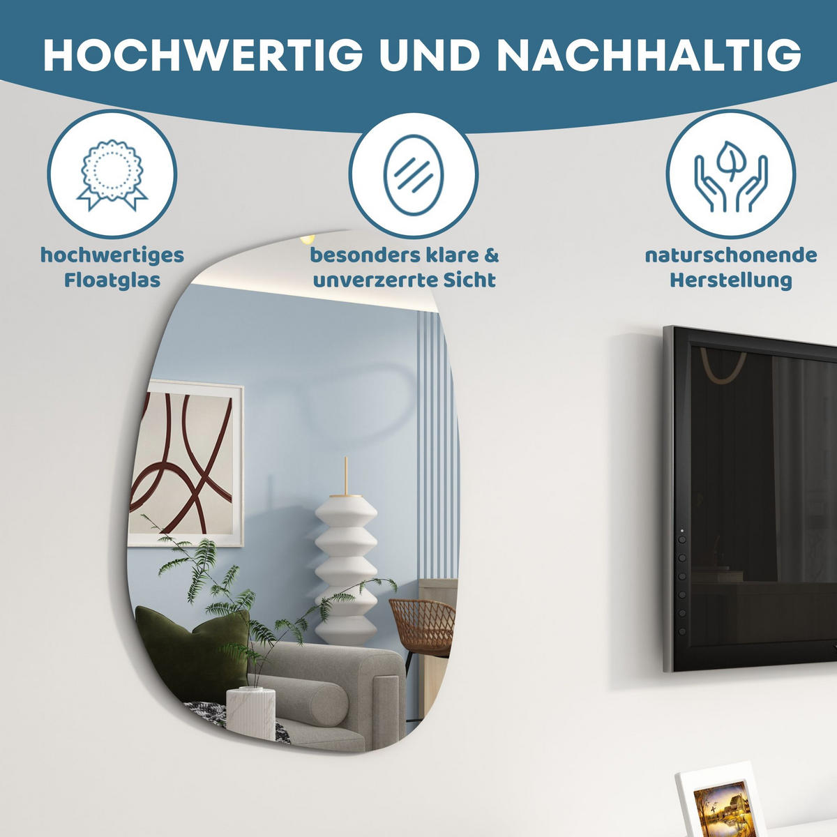 SPIEGEL ASYMMETRISCH 75cm x 55cm - Schwarz, Glas (75/55/2cm) - Albatros