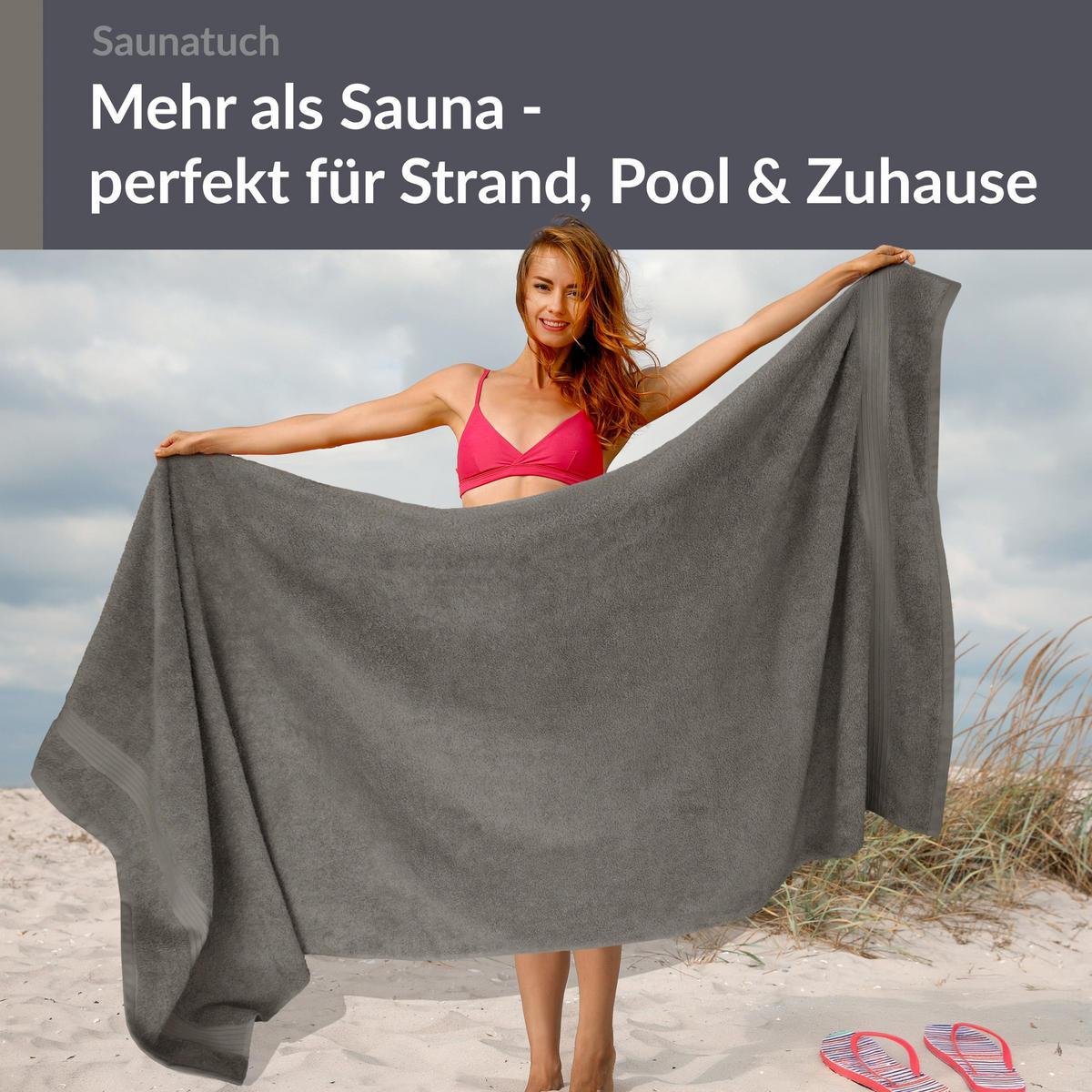 BADETUCH Linz Dunkelgrau 100x200 cm - Grau, Textil (100/200cm) - Lashuma