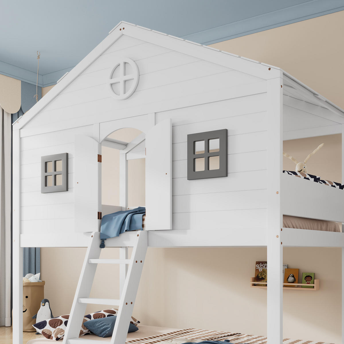 HOCHBETT 90/200 cm Weiß/Grau aus Kiefer und MDF mit Treppe - Weiß, Holz (90/200cm) - OKMYHOME