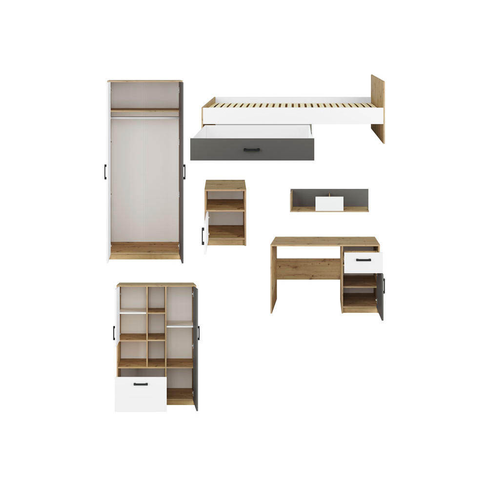 KINDERZIMMER-SET Fini Artisan Eiche / weiß / anthrazit 426 / 204 / 191cm - Weiß/Braun, Holz/Holzwerkstoff (426/191/204cm) - Feldmann-Wohnen