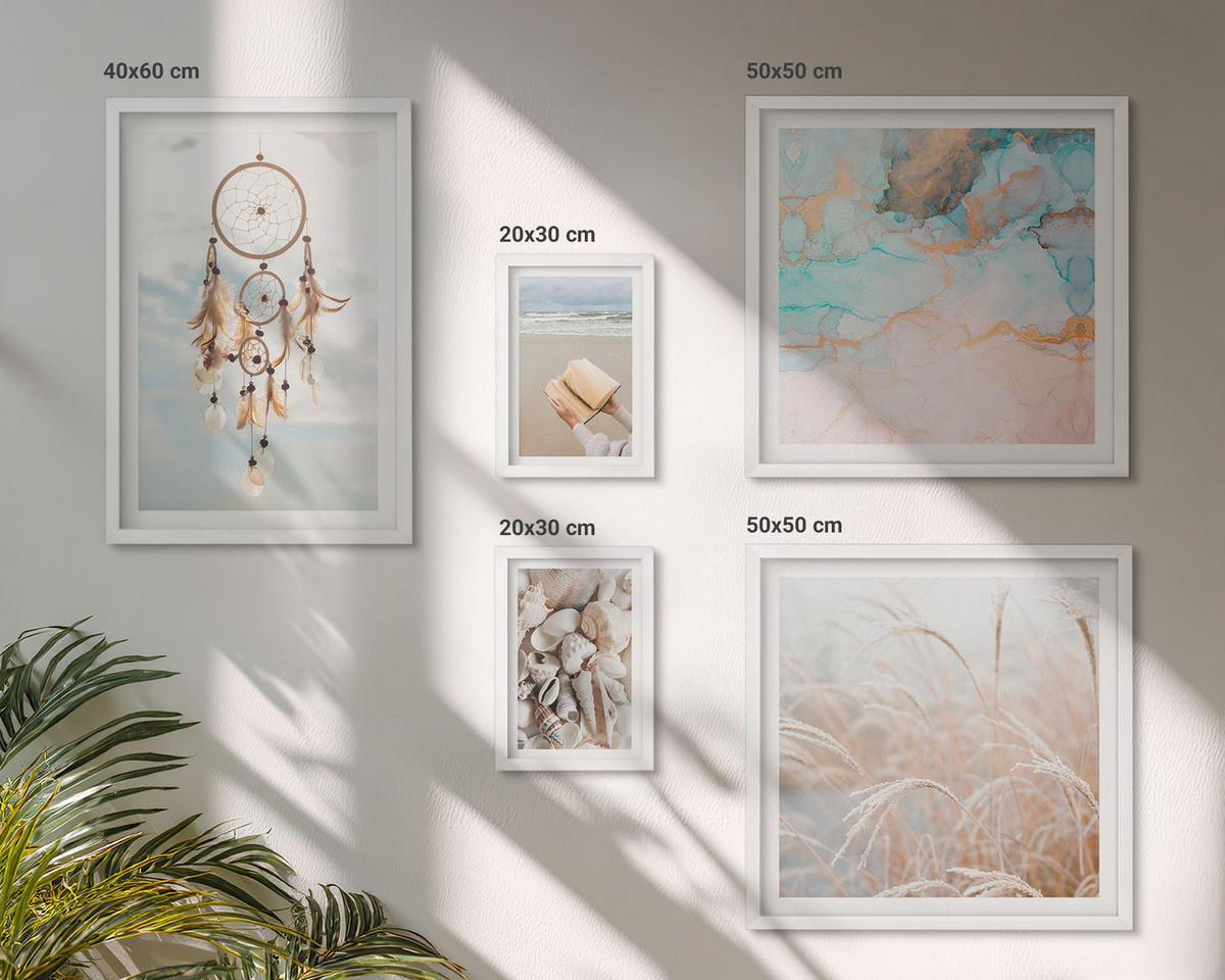 WANDBILDER 5er-Set - 50x50 cm & 20x30 cm & 40x60 cm Weißer Rahmen - Stadtansichten, Brücken, Eiffelturm, Auto - Weiß, Kunststoff (40/60cm) - ArtPrintCave