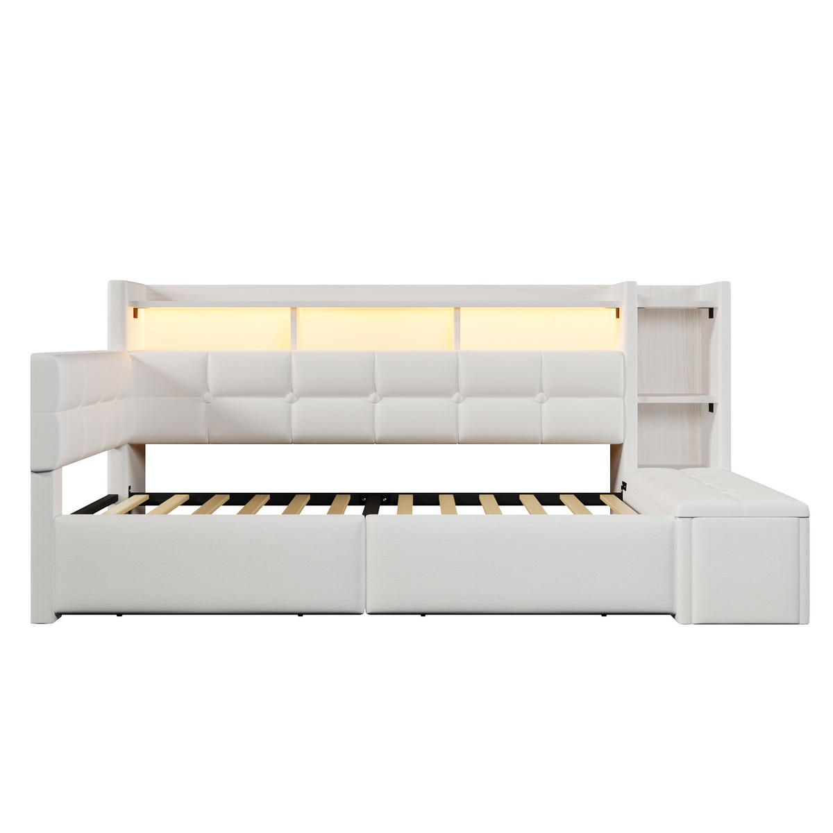 SCHLAFSOFA 90/190 cm in Weiß Samt mit 2 Schubladen, LED und USB - Weiß, Holzwerkstoff/Textil (90/190cm) - WISHDOR