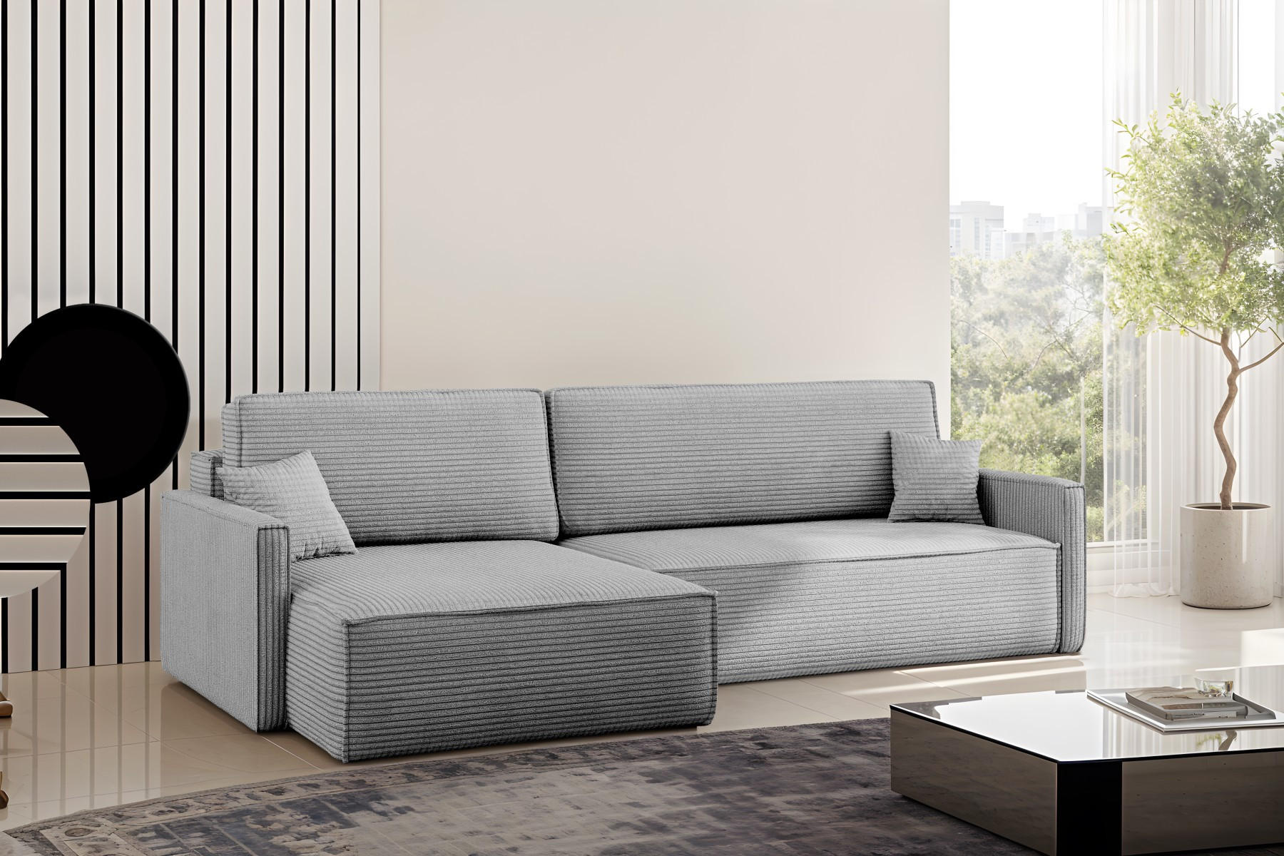 SCHLAFSOFA Carlos, Ecksofa L-Form mit schlaffunktion und bettkasten Stoff Poso Silber Links - Silberfarben, Holz (142/83/250cm) - Kaiser Möbel