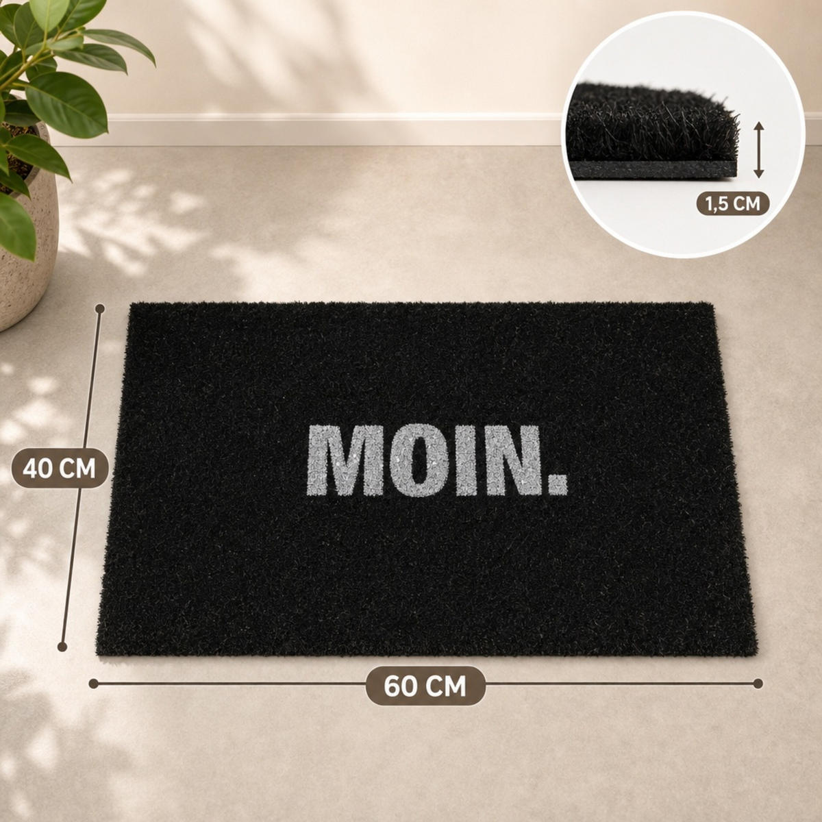 ROHOŽKA Černá kokos nápis Moin - černá, textil/plast (60/40cm) - Relaxdays