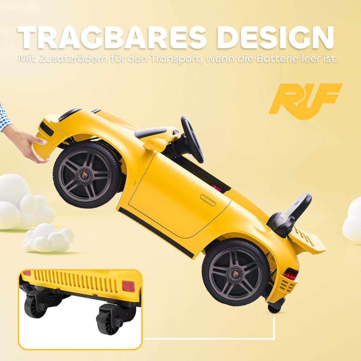 KINDER-ELEKTROAUTO DE-06162 RUF lizenziert mit Fernbedienung und MP3 Gelb - Gelb, Kunststoff/Metall (103/55/44cm) - ComfortXL