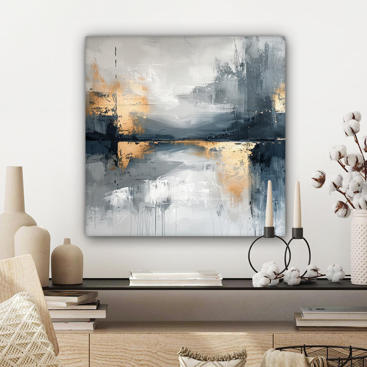 LEINWANDBILD Kunst - Grau - Gold - Abstrakt 50x50 cm - Dunkelgrau, Textil (50/50cm) - MuchoWow