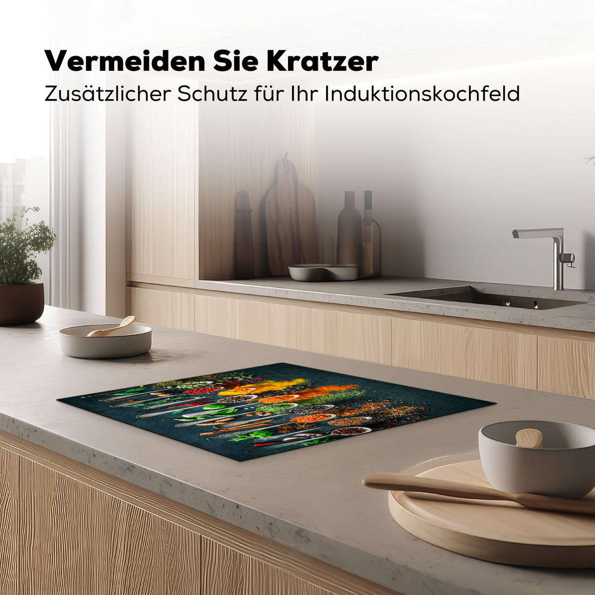 HERDABDECKPLATTE Kräuter - Gewürze - Löffel 59x52 cm - Multicolor, Kunststoff (59/0.2/52cm) - MuchoWow
