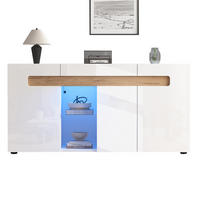 SIDEBOARD Weiß & Holzoptik, mit LED-Beleuchtung, 2 Türen, offenem Mittelfach und Glasablage, 140/40/70 cm - Weiß, Glas/Holzwerkstoff (140/70/40cm) - WISHDOR