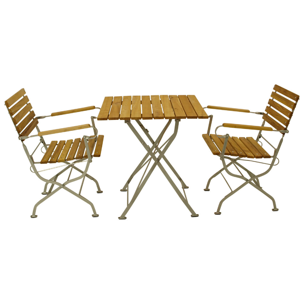 SITZGRUPPE Bad Belzig - 3-teilig, Gartenmöbel Set Flachstahl verzinkt hellgrau + Robinie - Grau, Holz - TPFGarden