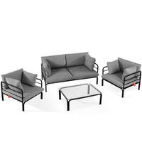 GARTENMÖBELSET RAMBE 4-tlg. 1x Tisch 2x Sessel 1x Sofa 2-Sitzer, mit Kissen, LOFT-STIL, Anthrazit - Anthrazit/Schwarz, Glas/Textil - KONSIMO®