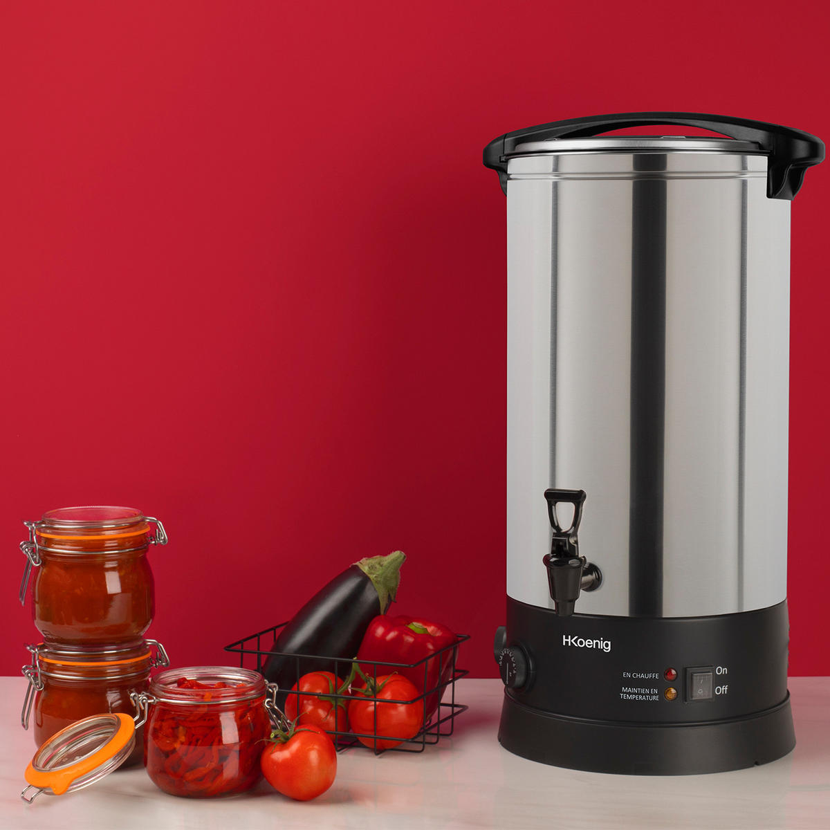 STERILISATOR LEGI25 Silber, für Einmachgläser und Zubereitung von heißen Rezepten, 25 l, Edelstahl - Silberfarben, Metall (37/64.5/36.5cm) - HKoenig