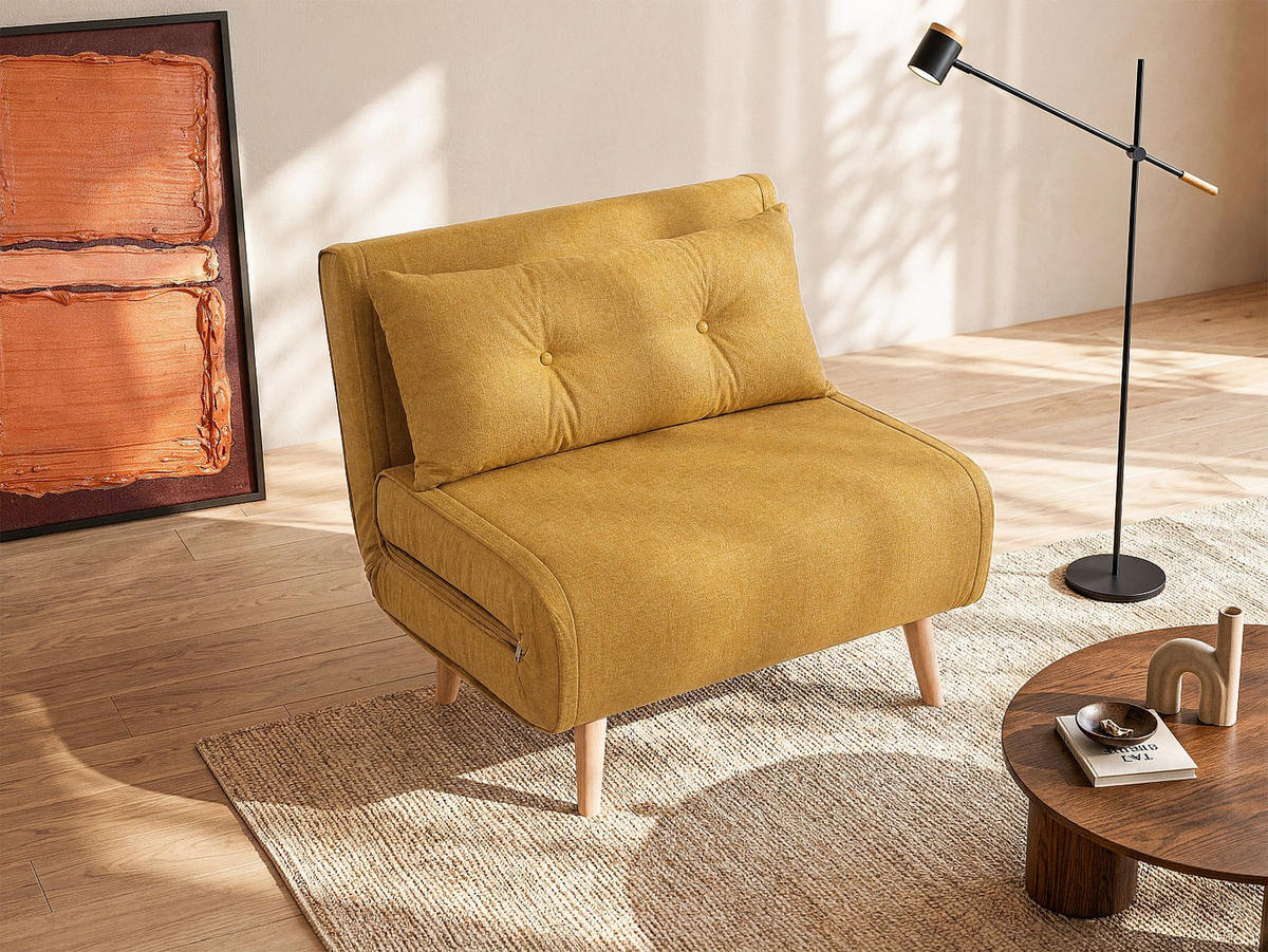 SCHLAFSESSEL - 1 Person - stoff - senffarben Valerio - Dunkelgelb, Holz/Textil (90/81/78cm) - Vente-Unique