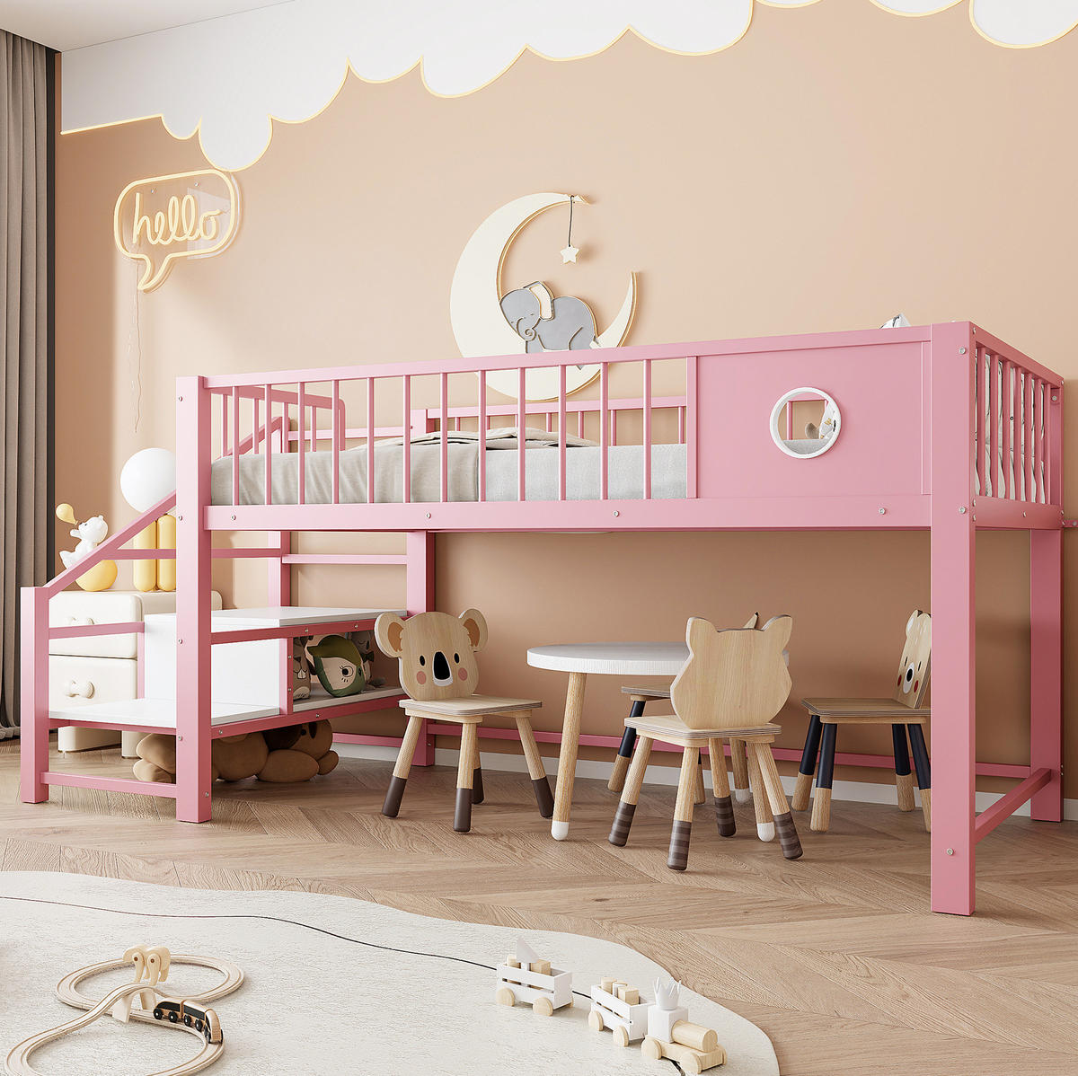 KINDERHBETT 90/200 cm mit Stauraumleiter und Metallgestell, Rosa - Rosa, Metall (90/200cm) - Redom