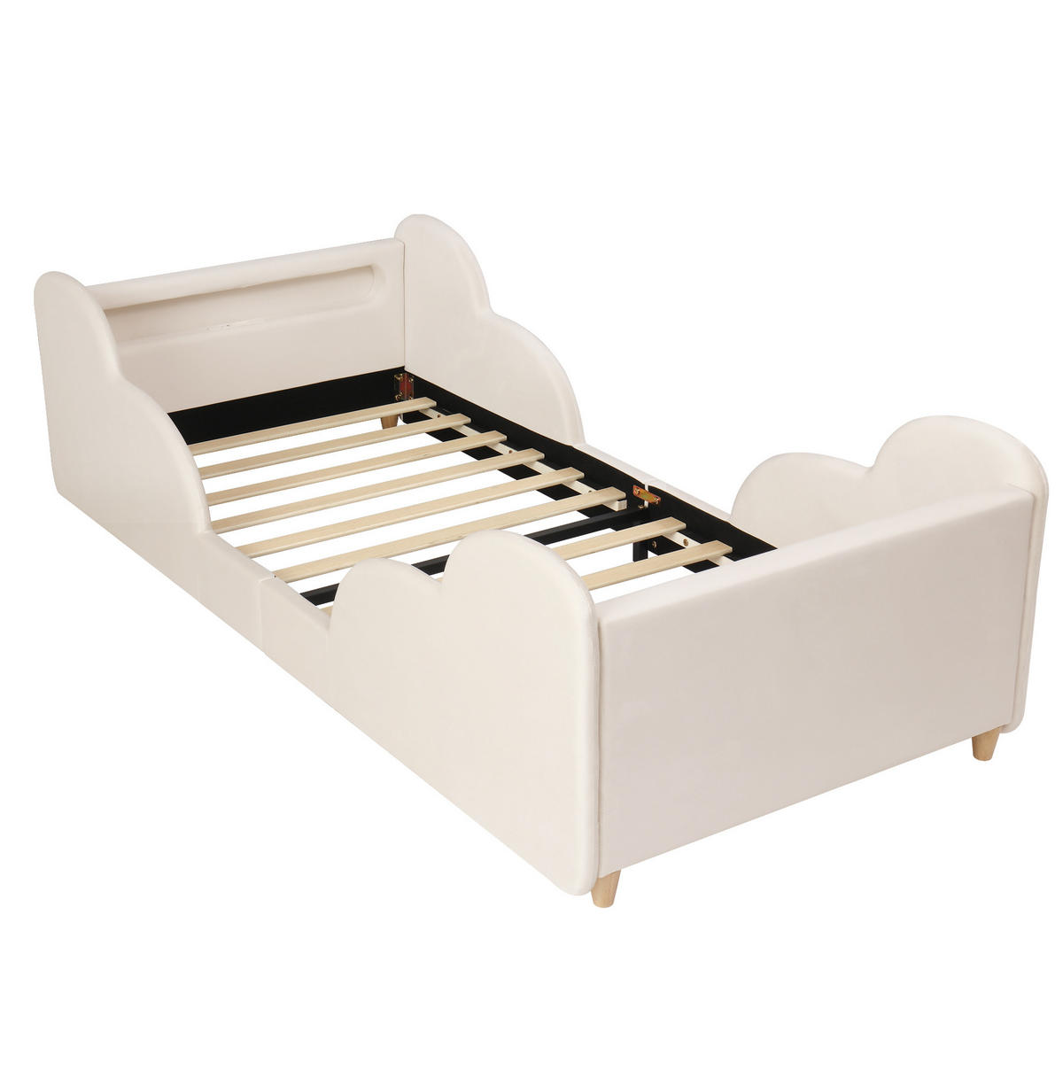 KINDERBETT 90/200 cm aus Samt mit Schutzgeländer Nachtlicht und USB-Anschluss Beige - Beige, Textil (90/200cm) - Modenvie