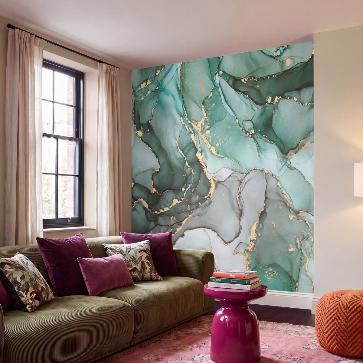 TAPETE - Gold - Marmor - Grün - Luxus - Marmoroptik - Grau - 200x220 cm - Grün, Papier (200/220cm) - OnlyWow