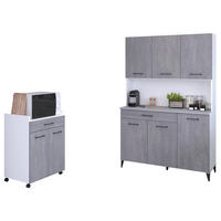 MINIKÜCHE grau, weiß, Set 2-teilig mit Buffet, Mehrzweckschrank - Weiß/Grau, Holzwerkstoff (180/180/45cm) - Parisot Meuble