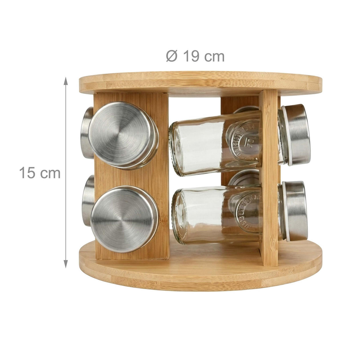GEWÜRZKARUSSELL Natur 8er-Set Bambus drehbar - Multicolor, Glas/Holz (19/15/19cm) - Relaxdays