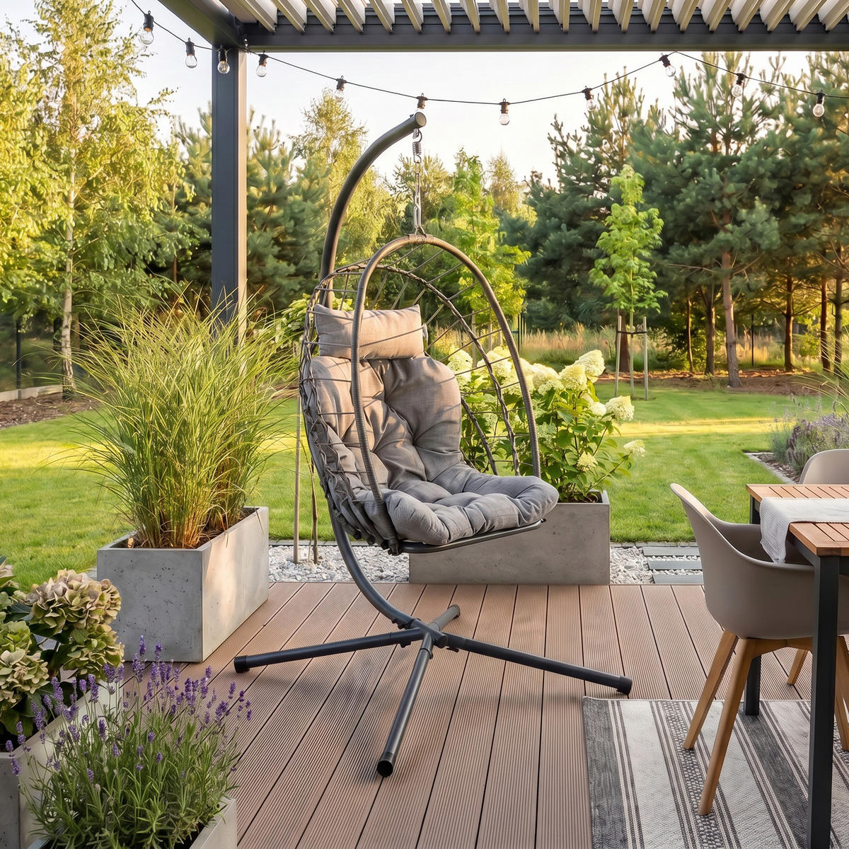 HÄNGESESSEL Mykonos mit stabiler Stahlrahmen, 109 cm, Grau - Grau, Metall (109/192/124cm) - Beautysofa