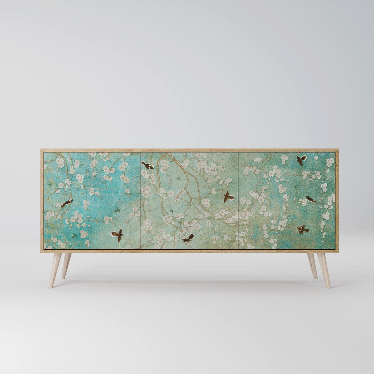 SIDEBOARD BLOOMING CHARM, Eicheneffekt, 164,5x42x77,5 cm, 3 Türen - Eichefarben/Buchefarben, Holzwerkstoff/Buchenholz (164.5/77.5/42cm) - SpaceRebels