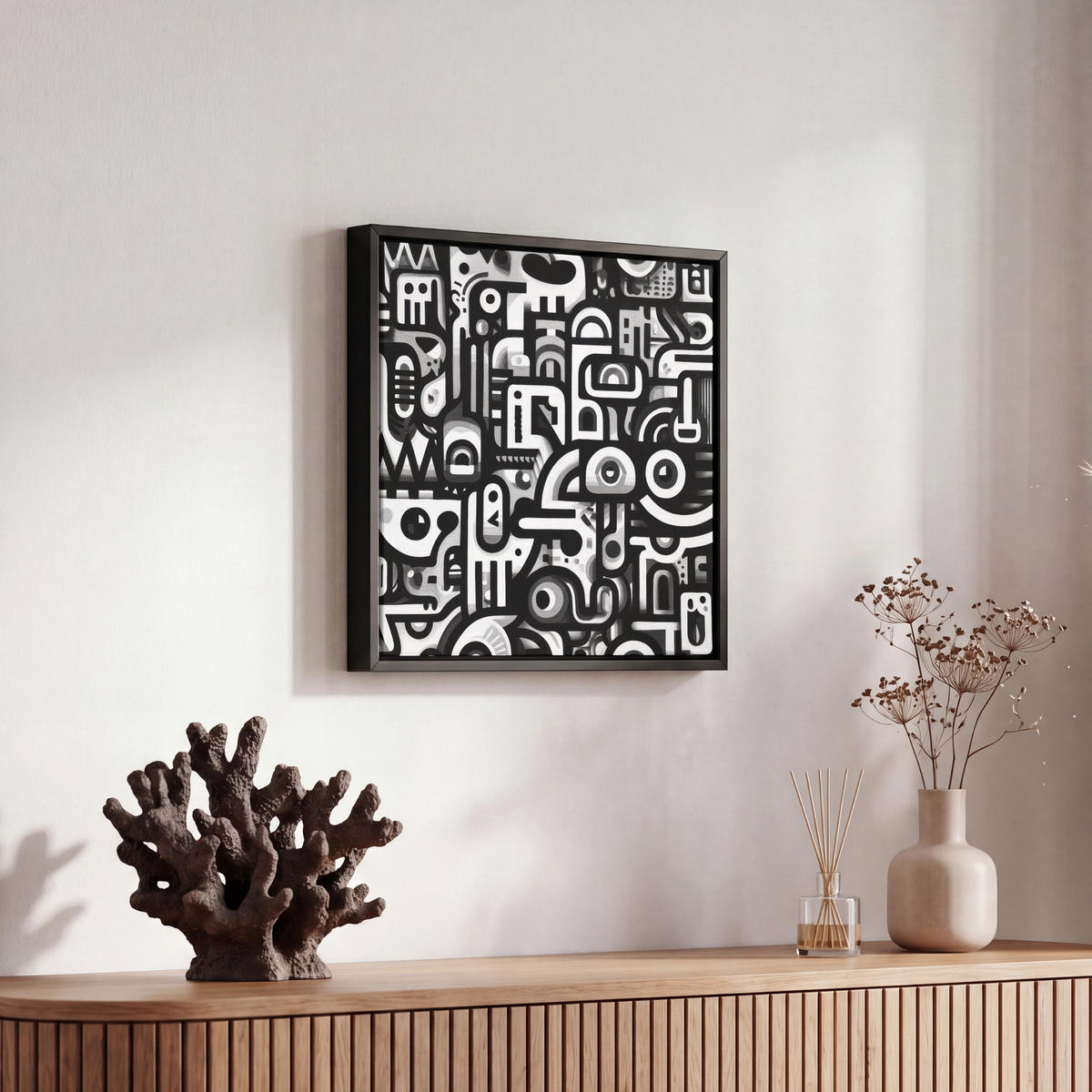 LEINWAND Bilder mit Rahmen - Symbole - Abstrakt - Grafik - Schwarz - 20x20 - Schwarz, Textil (20/20cm) - MuchoWow