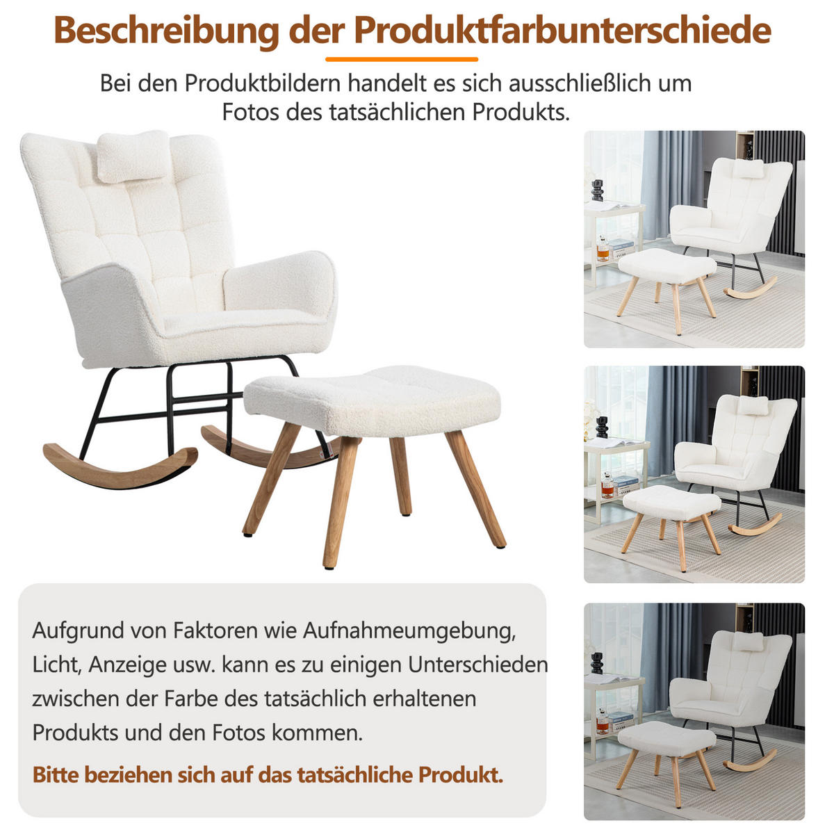SCHAUKELSTUHL 65/47/92 cm in Weiß mit Fußhocker und Kopfkissen - Weiß, Textil (65/92/93cm) - Flora Grace