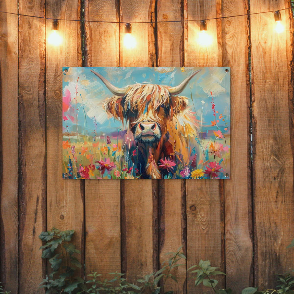 ZAHRADNÍ PLAKÁT Skotský horal - Příroda - Barevné - Květiny 90x60 cm - světle modrá, plast (90/60/0.2cm) - OnlyWow