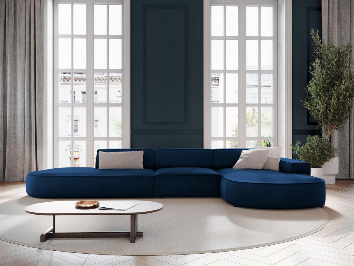 ECKSOFA rechts Jodie aus Samt königsblau 4 Sitzplätze - Blau, Textil (166/342cm) - Micadoni
