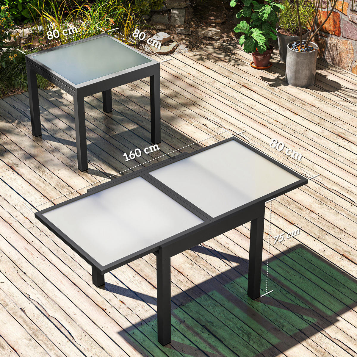 GARTENTISCH ausziehbar Aluminium 160x80 cm Wetterfest Buffettisch rutschfest - Schwarz, Metall (160/80/75cm) - Outsunny