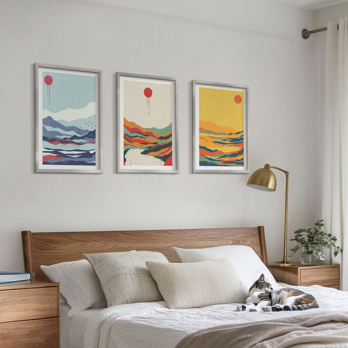 WANDBILDER 3er Set - 40x60 cm Silberner Rahmen - Abstraktion von farbenfrohen Bergen und Flüssen - Silberfarben, Kunststoff (40/60cm) - ArtPrintCave