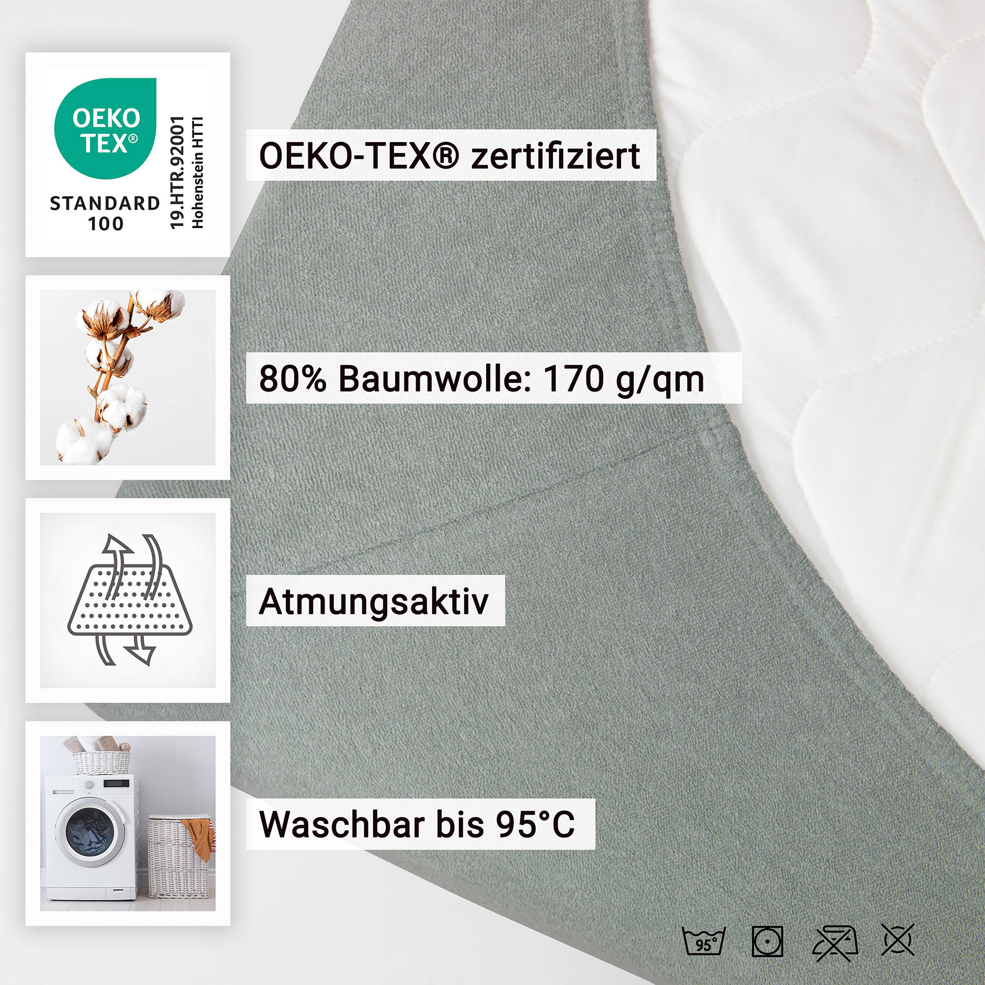 SPANNBETTLAKEN, 80% Baumwolle, 20% Polyester, Grau - Hellgrau, Naturmaterialien (70/140cm) - Zollner
