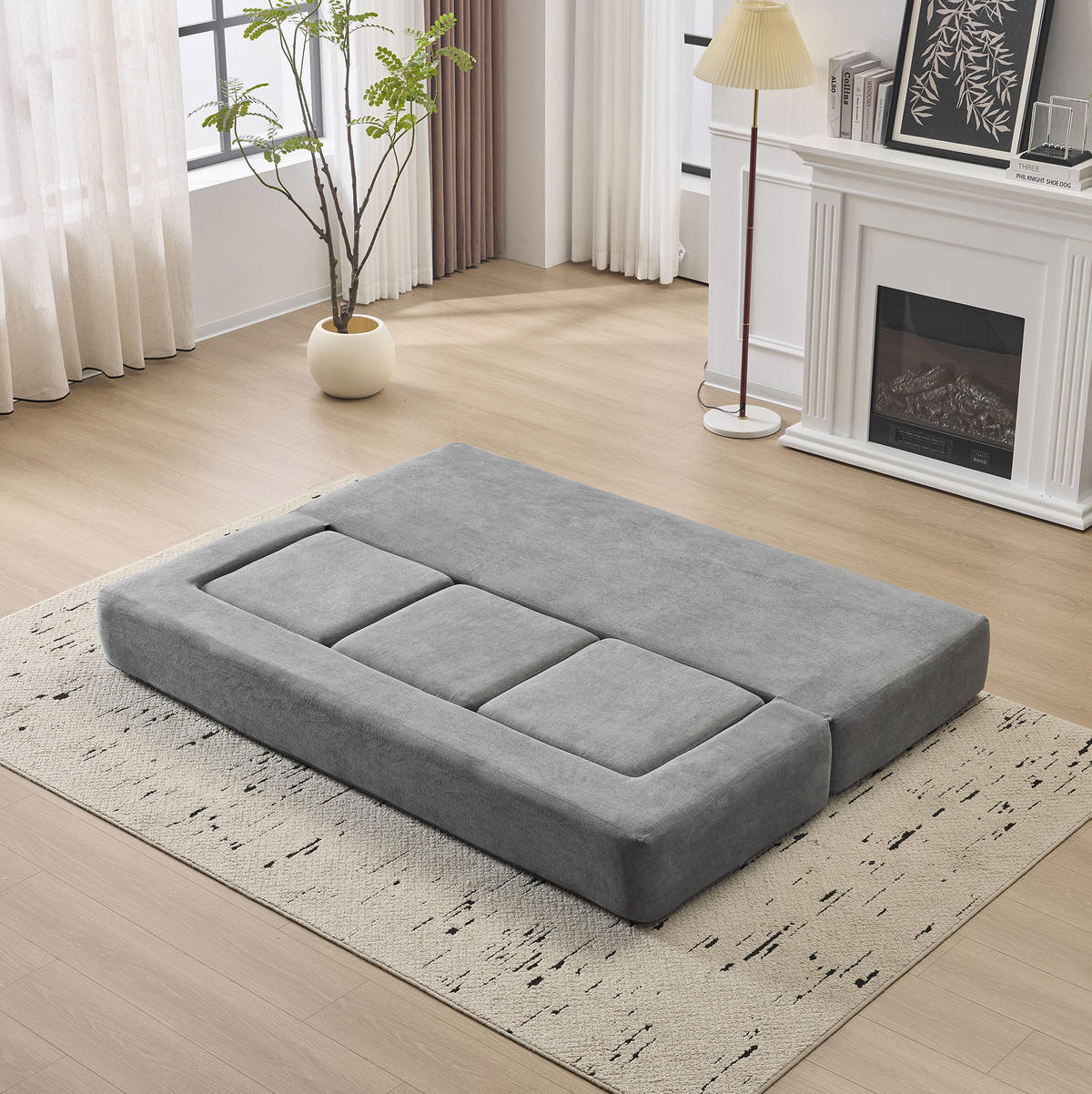 BODENSOFA modular als Schlafsofa Chenille Grau - Grau, Kunststoff (75.5/50/201cm) - Meubliv