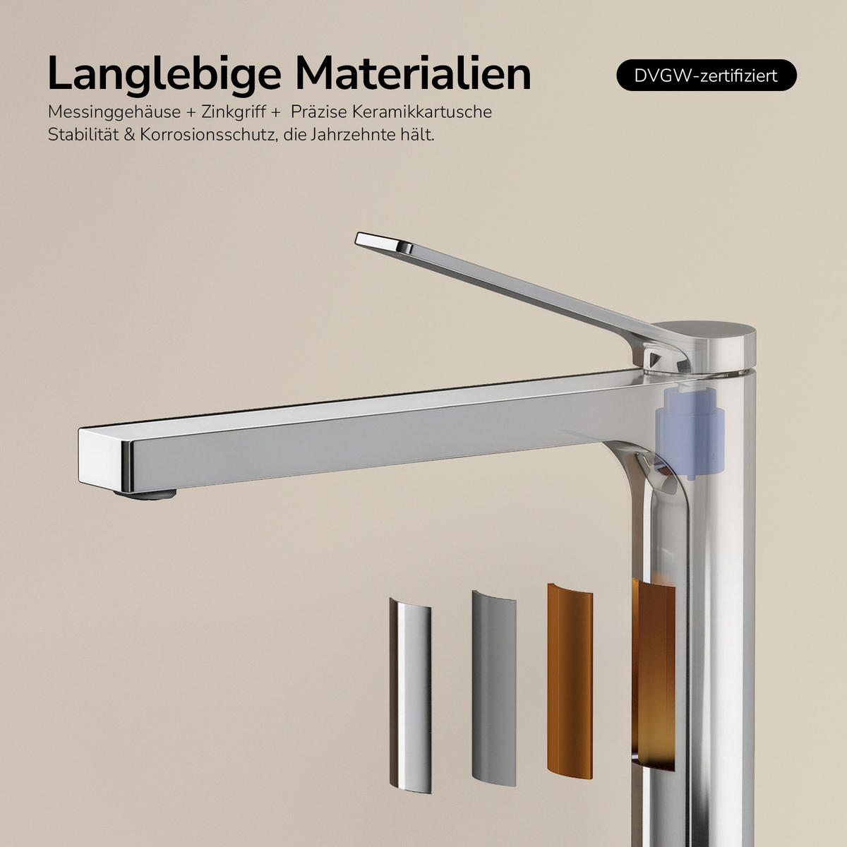 WASCHTISCHARMATUR mit Zertifiziertem Filterelement Verchromt Hoher Stil - Chromfarben, Metall (23.3/4.6/33.5cm) - EMKE