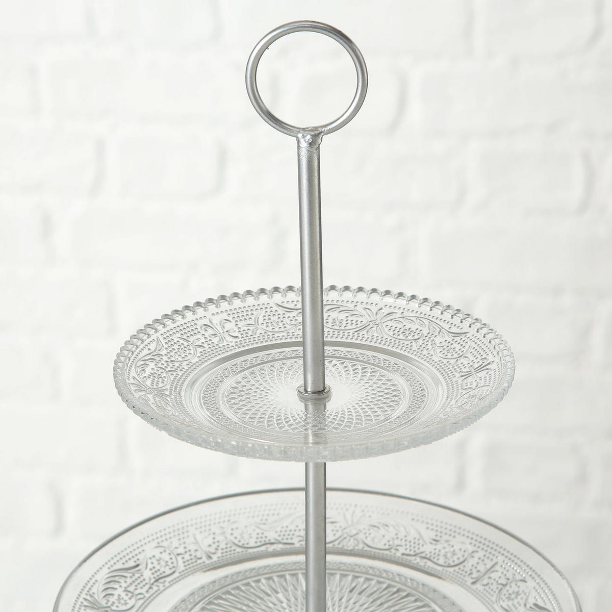 ETAGERE aus Glas mit zwei Ebenen Relief Transparent 25/25/35 cm - Transparent, Glas (25/35cm) - Boltze Home