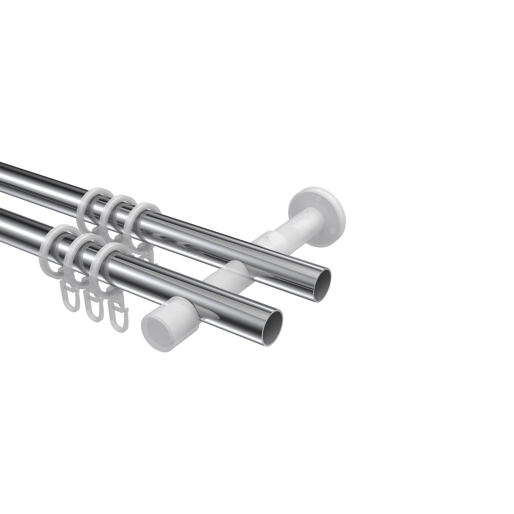 GARDINENSTANGE Prestige Santo 240 cm (geteilt in 2 x 120 cm), 2-läufig, 20 mm Ø Chrom - Chromfarben, Metall (240cm) - INTERDECO