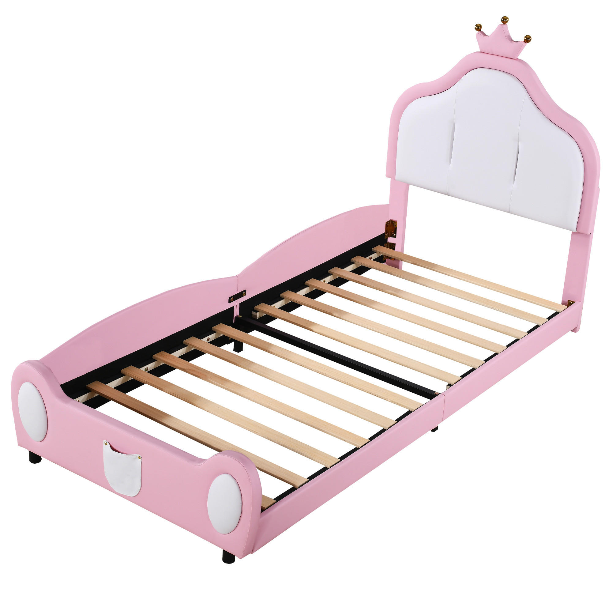 POLSTERBETT 90/200 cm Rosa/Weiß aus Kunstleder mit Kronen-Kopfteil - Rosa, Textil (90/200cm) - OKMYHOME