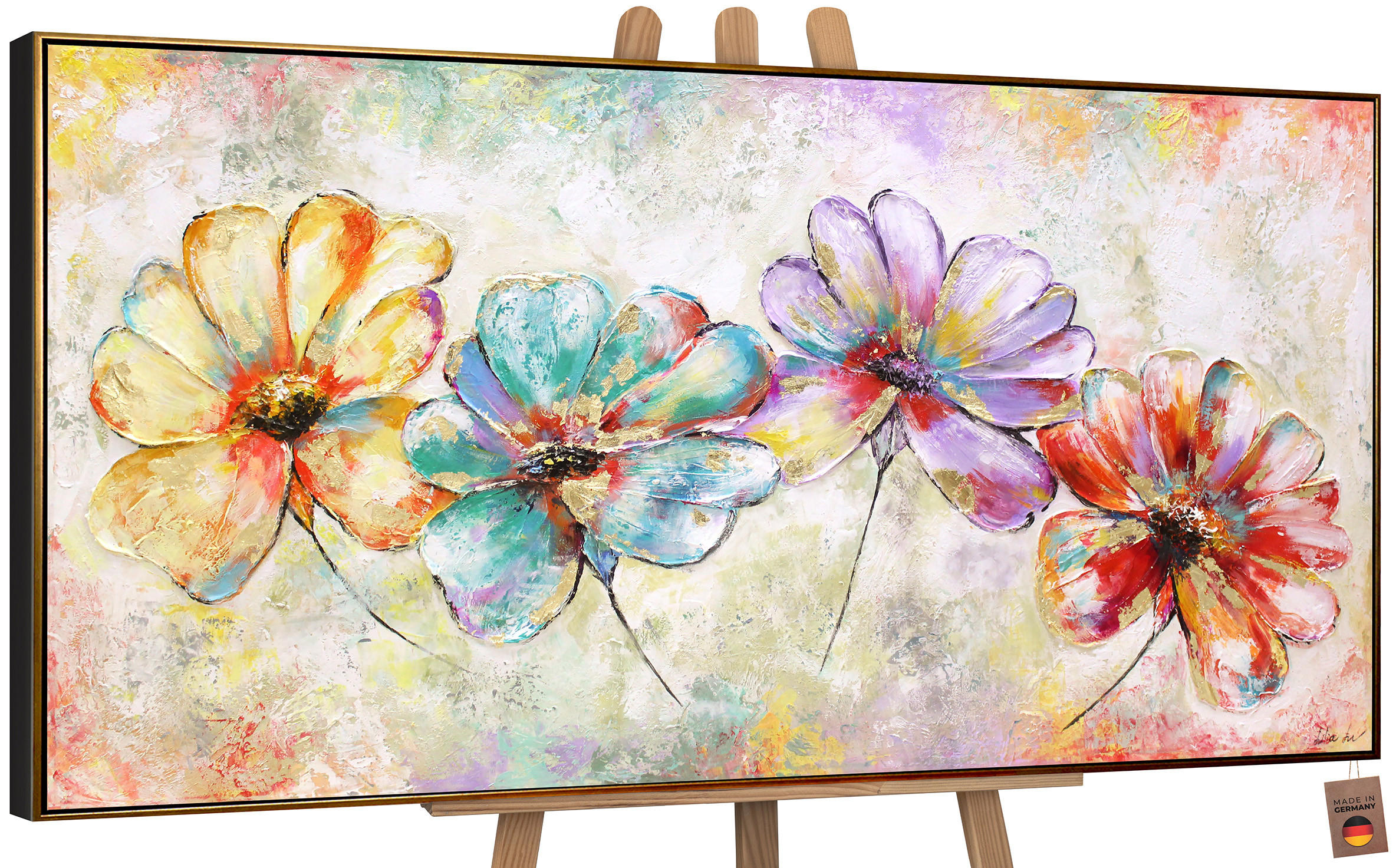 YS-art gallery Gemälde Schwarz Hochglanz 140x70 cm