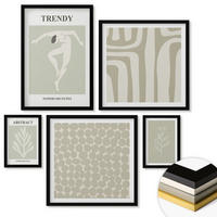 WANDBILDER 5er-Set - 50x50 cm & 20x30 cm & 40x60 cm Schwarzer Rahmen - Pflanzen- und geometrische Muster - Schwarz, Kunststoff (40/60cm) - ArtPrintCave