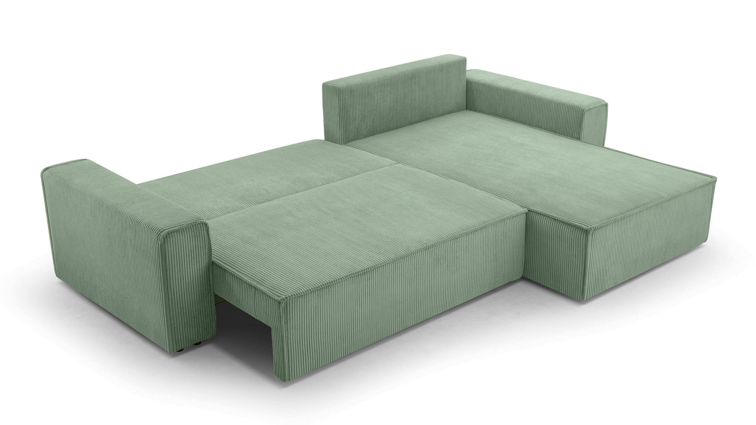 ECKSOFA L Form Cedria Salbeigrün 287/145/85 cm mit Schlaffunktion - Schwarz/Grün, Kunststoff/Textil (287/145cm) - AX Living