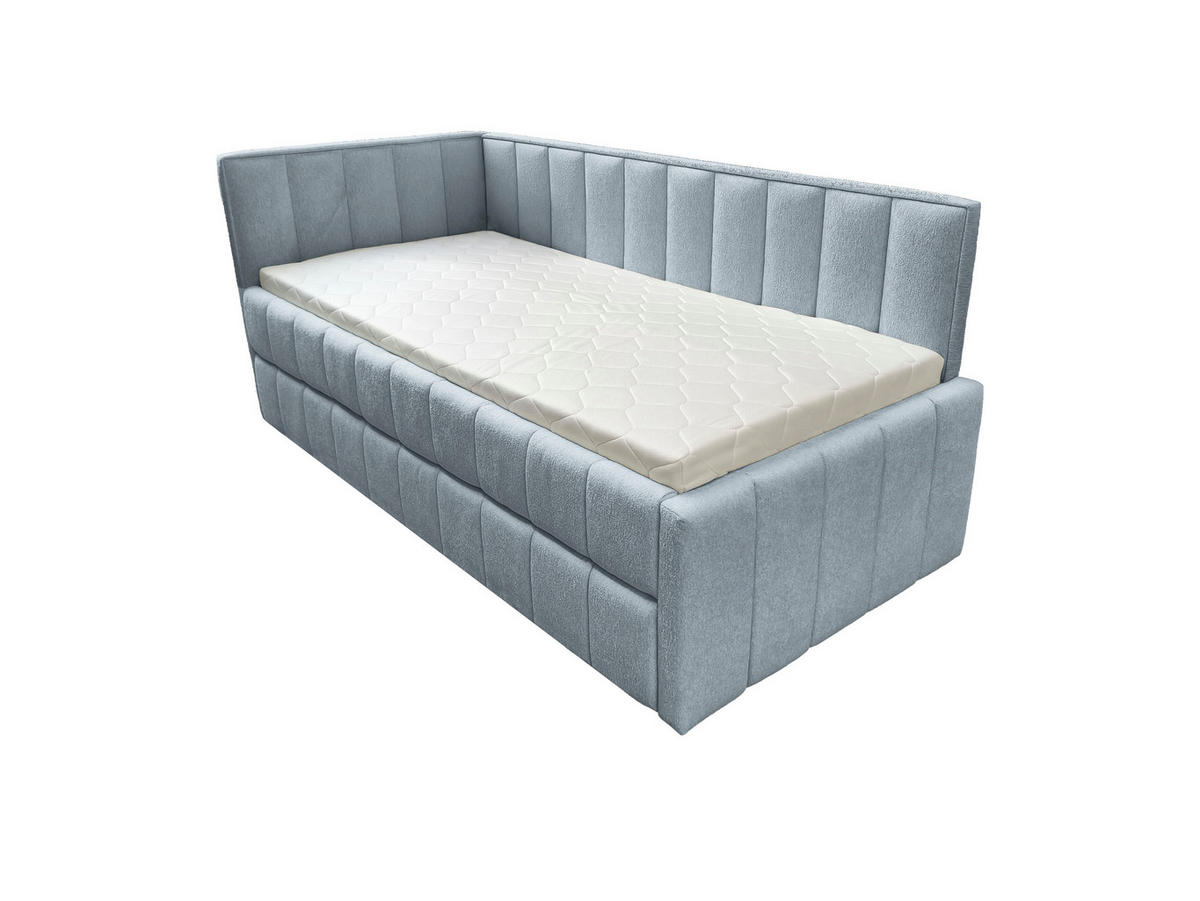 POLSTER-KINDERBETT LUKA 90x200 cm, links, mit Ausziehbett – Hellblau - Hellblau, Textil